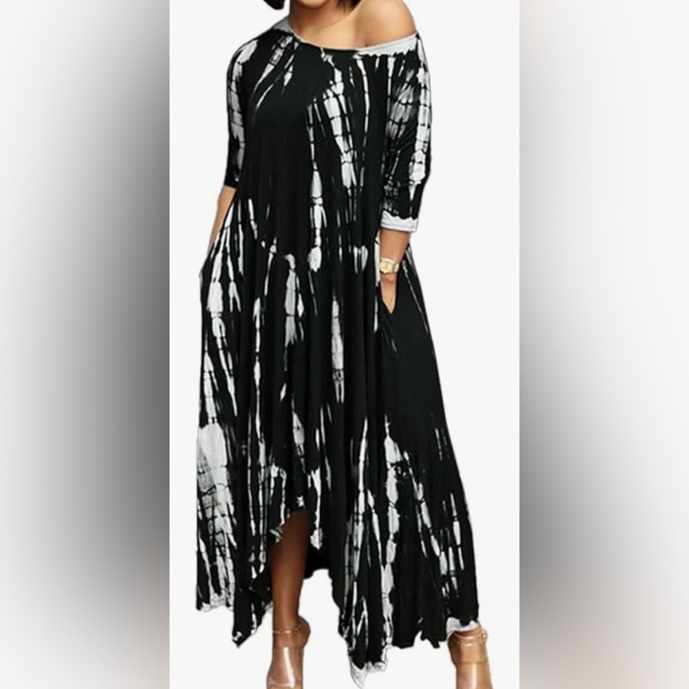 Casual Black and White 3/4 Sleeve Sundress